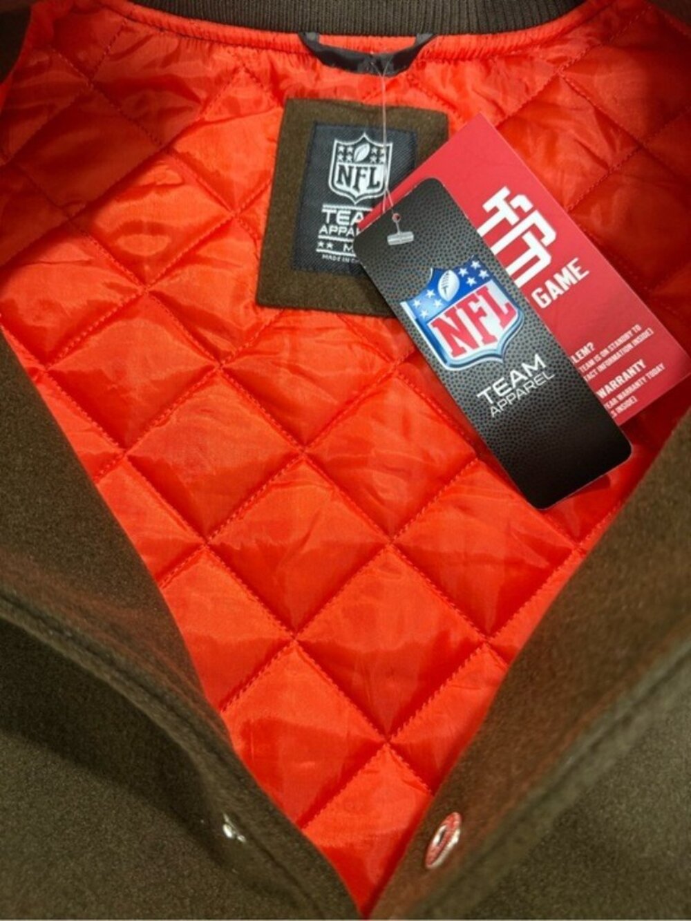 Ultra Game NFL Cleveland Browns Varsity Jacket Coat Brown Orange Mens Medium NWT - Picture 9 of 15
